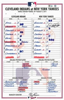 Derek Jeter Game Used and Signed Visiting Line Up Card from Paul ONeill Day 8-9-2014 Ties Honus Wagner on All-Time Career Hit List (MLB Authenticated and Steiner)